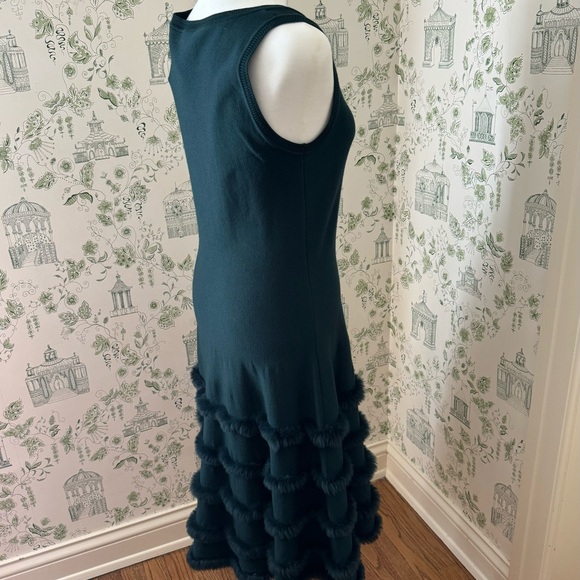 Oscar De La Renta Green Knit Wool and Fur Couture Dress - M - Picture 9 of 9